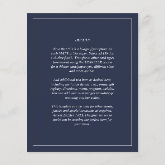BUDGET Navy Blue Monochrome WEDDING Flyer (Achterkant)