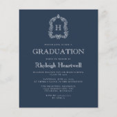 Budget Navy Blue Monogram Crest Graduation Party (Voorkant)