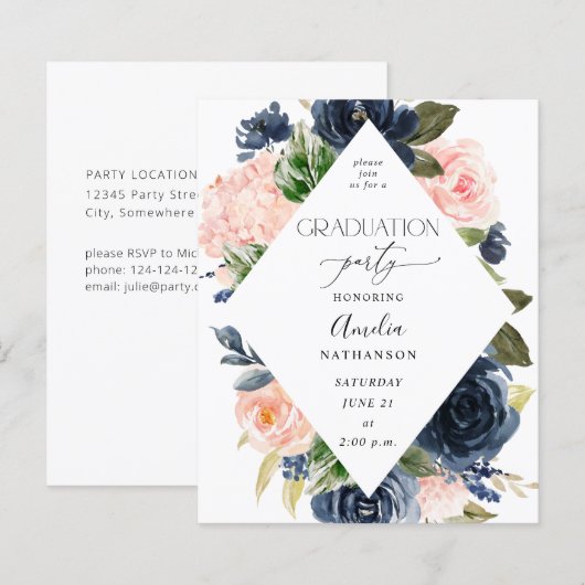 Budget Navy Blue & Pink Floral Gradual Party (Voorkant / Achterkant)
