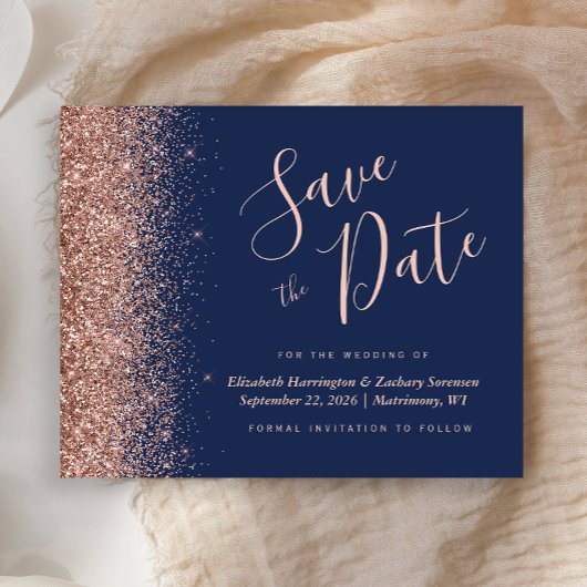 Budget Navy Blue Roos Gold Glitter Save the Date