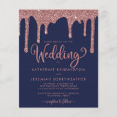 BUDGET Navy Blue Roos Gold Glitter Weddenschap (Voorkant)