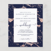Budget Navy Blue Roos Gold Marble Wedding Invite (Voorkant)