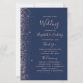 Budget Navy Blue Rose Gold Glitter Wedding Program (Voorkant)
