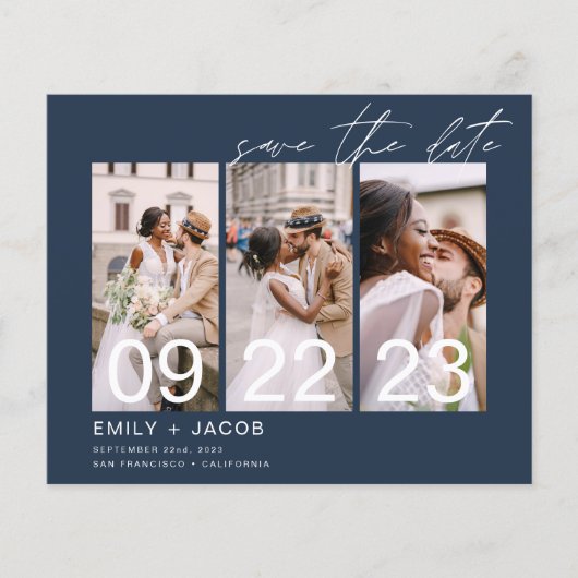 Budget Navy Blue Save the Date 3 Uitnodigingen voo Flyer (Voorkant)