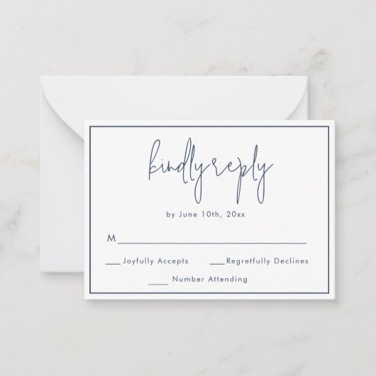 BUDGET Navy Blue Script Wedding RSVP Kaart Notitiekaartje (Voorkant)