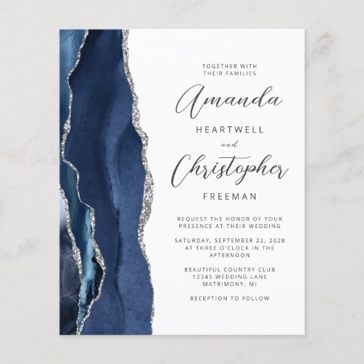 Budget Navy Blue Silver Agate Wedding (Voorkant)