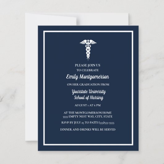 BUDGET Navy Blue White Nursing School Afstuderen (Voorkant)