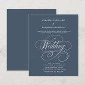 Budget Navy Blue & White Wedding Invitation (Voorkant / Achterkant)