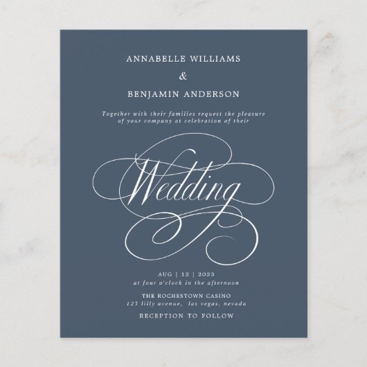 Budget Navy Blue & White Wedding Invitation (Voorkant)