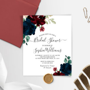 Budget Navy & Burgundy Bridal Shower Invitation