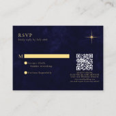 BUDGET Navy Celestial Gold Star Wedding QR Code Informatiekaartje (Voorkant)