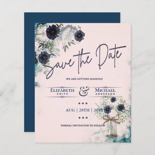 Budget Navy Dusty Blue Floral Rustic Wedding (Voorkant / Achterkant)