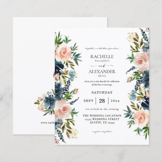 Budget Navy, Dusty Blue & Pink Floral 1 Wedding (Voorkant / Achterkant)