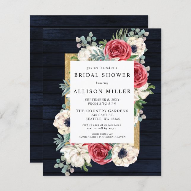 Budget Navy Floral Bridal Shower (Voorkant / Achterkant)