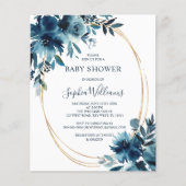 Budget Navy Flowers & Gold Baby shower Invitation (Voorkant)