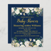 Budget Navy Gold Greenery Baby shower Invitation (Voorkant / Achterkant)