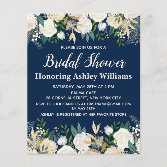 Budget Navy Greenery Roos Bridal Shower (Voorkant)