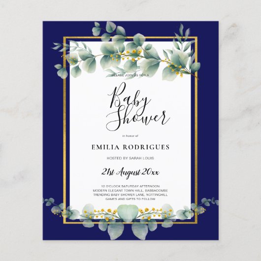 BUDGET NAVY GROEN Eucalyptus BABY SHOWER Flyer (Voorkant)