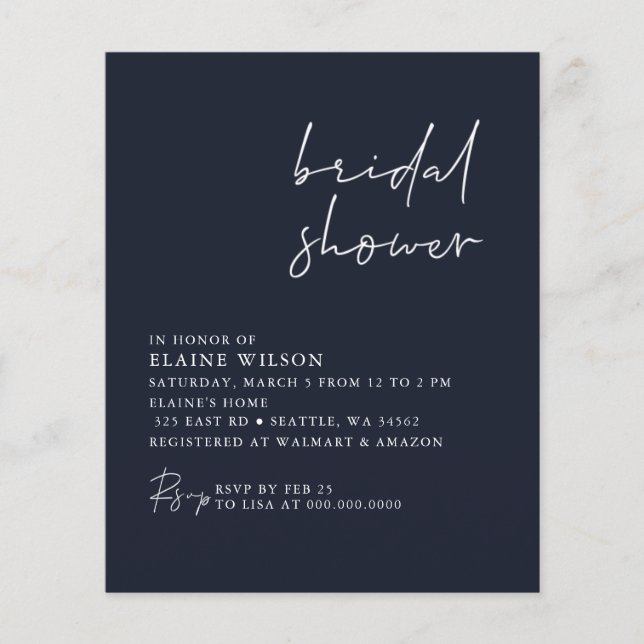 Budget Navy Modern Bridal Shower (Voorkant)