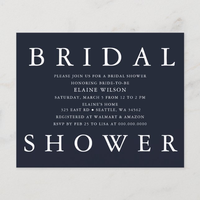 Budget Navy Modern Bridal Shower (Voorkant)