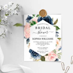 Budget Navy & Roze Lijst Bridal Shower Invitation