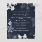 Budget Navy Snowflakes Winter Wedding-uitnodiging (Voorkant)