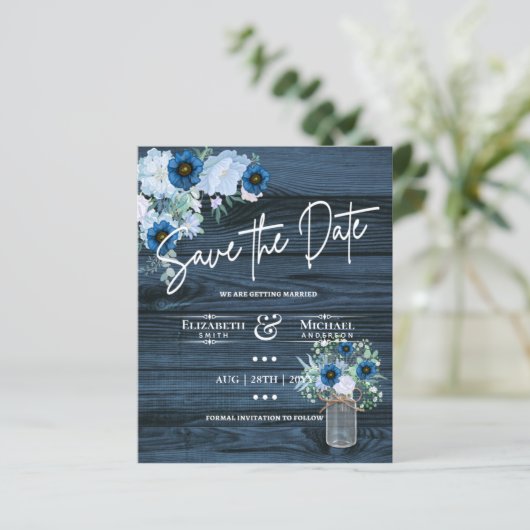 Budget Navy Stofblauw Bloemmotief Landelijke Trouw (Staand voorkant)