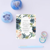 Budget Navy Stofblauw & Roze Blush 2 Bruiloft Flyer (Enkel)