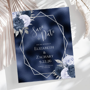 Budget Navy Stofblauw Zilver Bloemen Bewaar de Dat