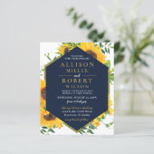 Budget Navy Sunflower Rustic Wedding Invitation (Staand voorkant)