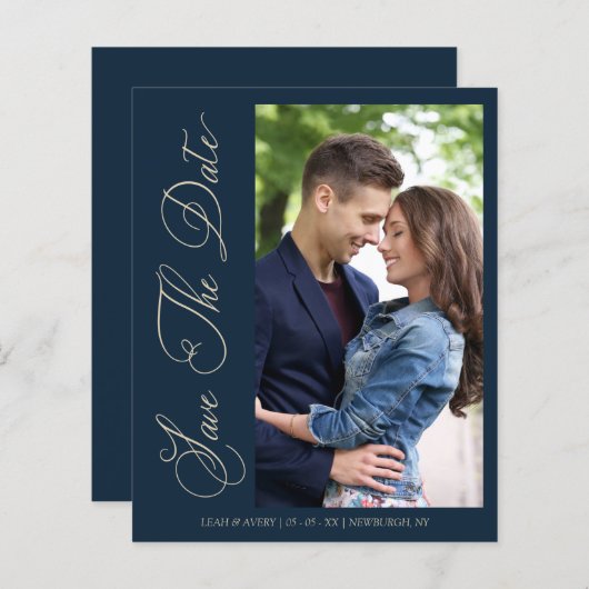 Budget Navy Wedding Photo Wimshical Script  (Voorkant / Achterkant)