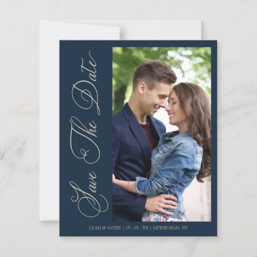 Budget Navy Wedding Photo Wimshical Script  (Voorkant)