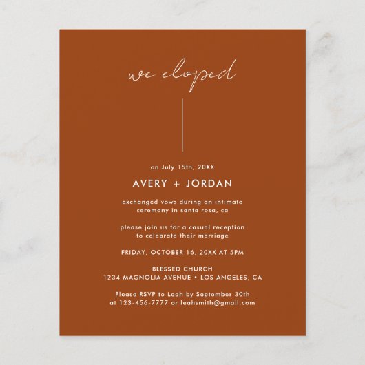 Budget Niets Fancy Gewoon Liefde Casual Bruiloft Flyer (Achterkant)