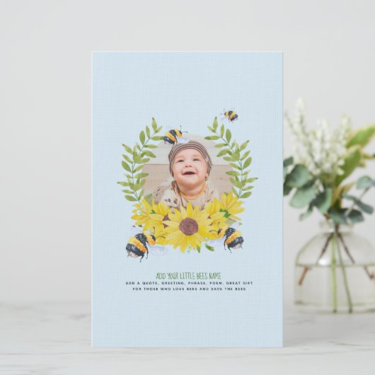 BUDGET Nieuwe baby FOTO Cadeaus Zonnebloemen Bijen Briefpapier (Staand voorkant)