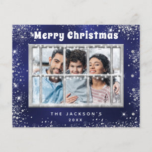 Budget Noël bleu argent carte photo