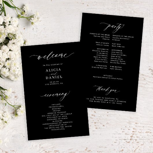 Budget noir et blanc élégant mariage programme