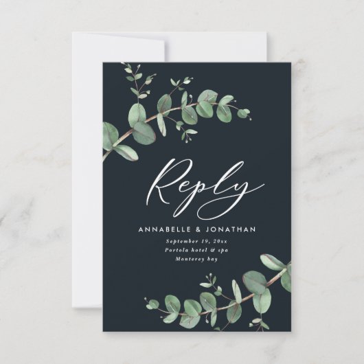 Budget noir moderne chic mariage eucalyptus RSVP (Devant)