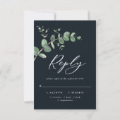 Budget noir moderne chic mariage eucalyptus RSVP (Dos)