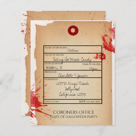 BUDGET Novelty Halloween Toe Label Coroner Kantoor (Voorkant / Achterkant)