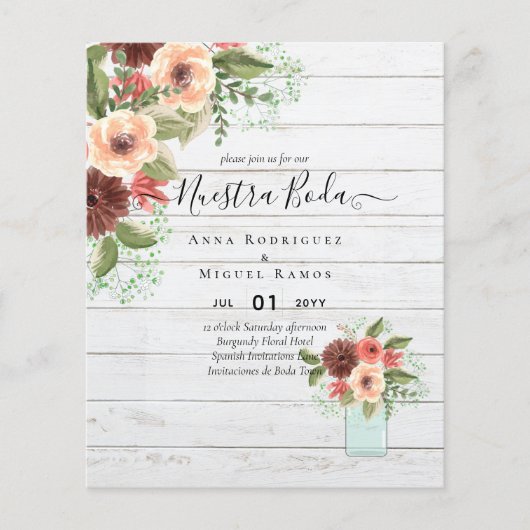BUDGET Nuestra BODA Burgundy Floral Fall Wedding Flyer (Voorkant)
