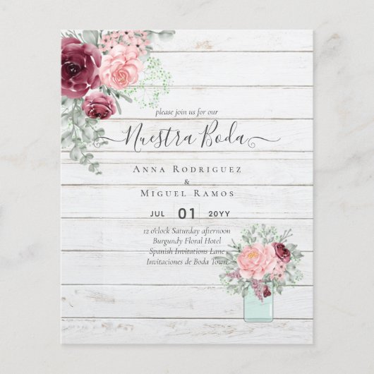 BUDGET Nuestra BODA Burgundy Pink Floral Wedding (Voorkant)