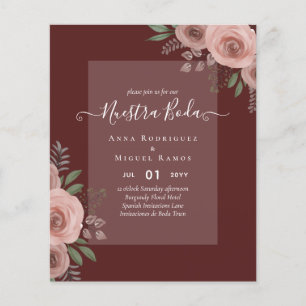 Budget Nuestra BODA nodigt Burgundy Floral uit Flyer
