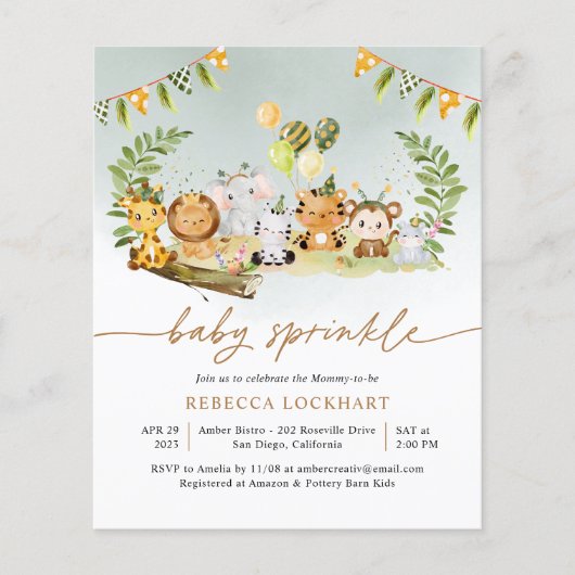 Budget Oerwoud Party Boy Baby Sprinkle Uitnodiging (Voorkant)