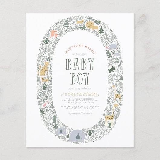 Budget Oerwoud Safari Animals Baby Boy Baby shower (Voorkant)