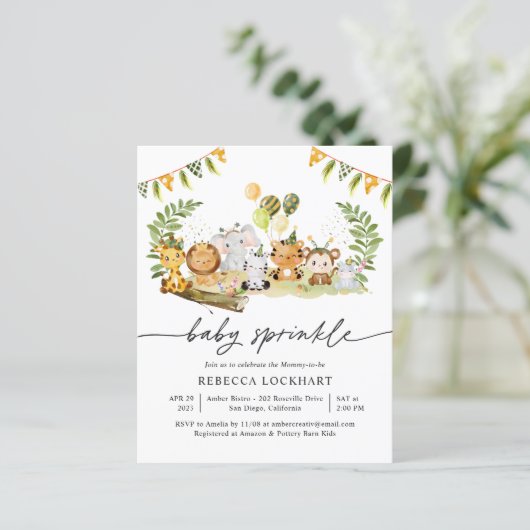 Budget Oerwoud Safari Baby Sprinkle Invitation (Staand voorkant)