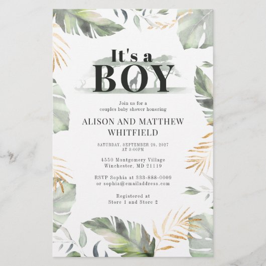 Budget Oerwoud Safari Giraffe Baby shower Boys Briefpapier (Voorkant)