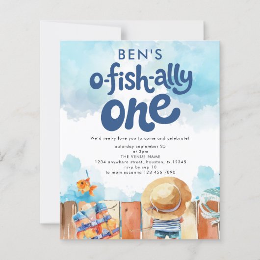 Budget Ofishally One Fishing Boy 1st Party invite (Voorkant)