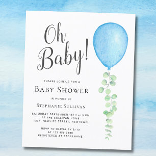 Budget Oh Baby Blue Baby shower Uitnodiging