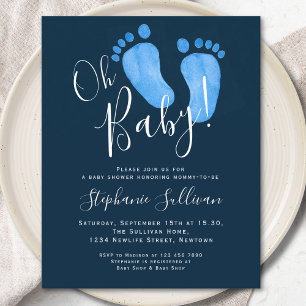 Budget Oh Baby Navy Blue Baby shower Uitnodiging