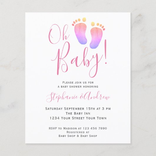 Budget Oh Baby paren Roze Baby shower Uitnodiging (Voorkant)